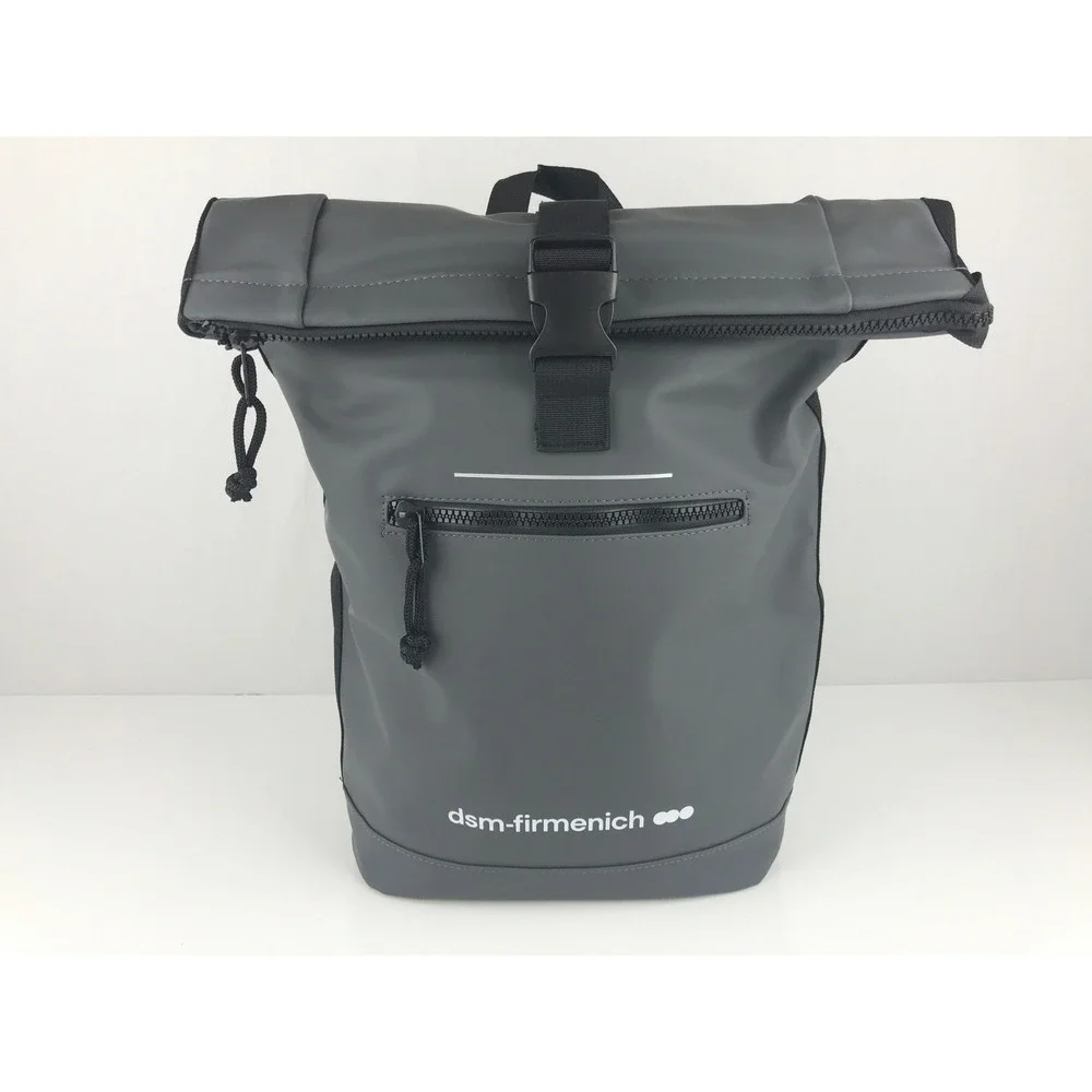 DSM Firmemich Roll Top Backpack Dark Gray Water Resistant Laptop Bag NWT